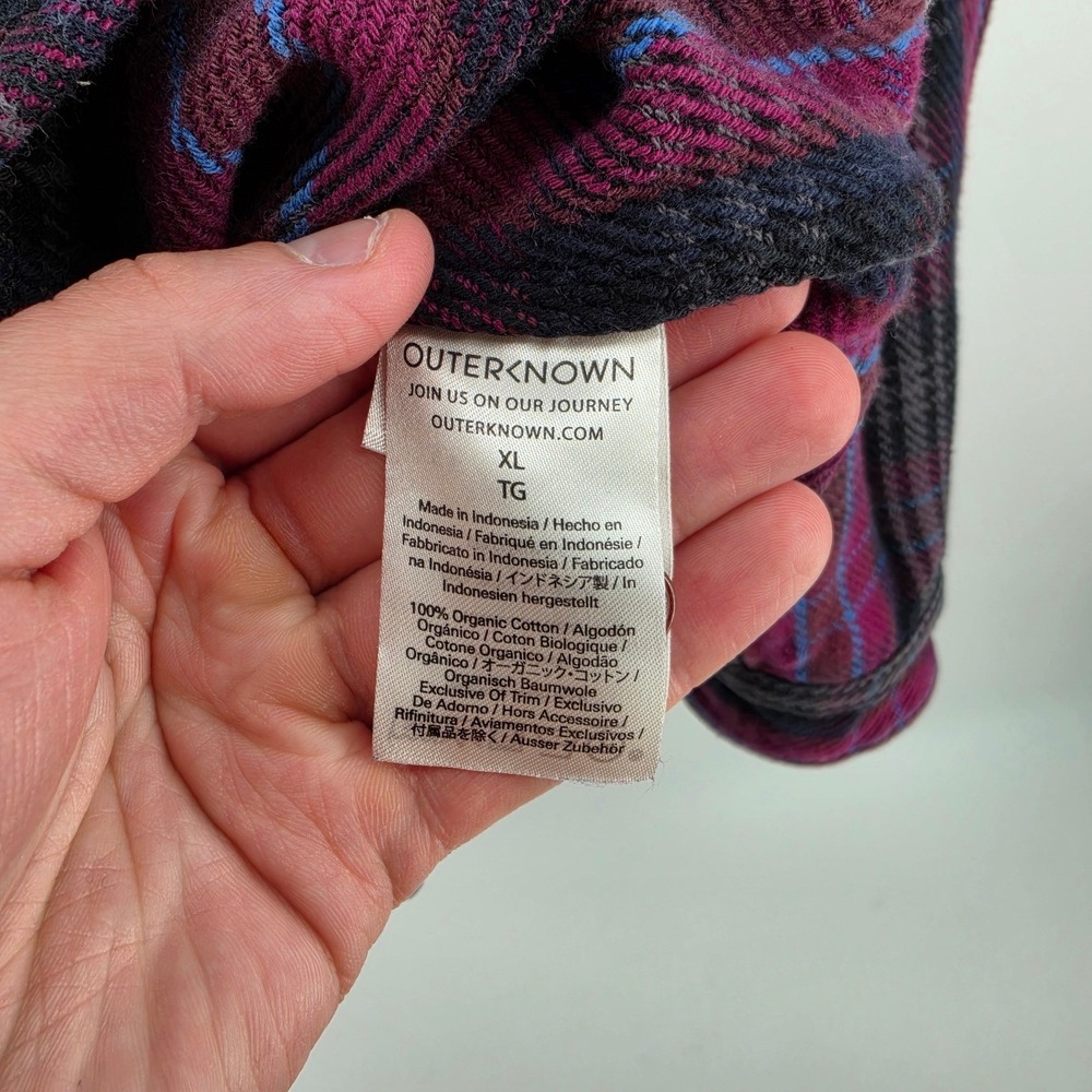 Outerknown Blanket Shirt XL Mens Purple Black Plaid Organic Cotton Flannel XL - Picture 4 of 11